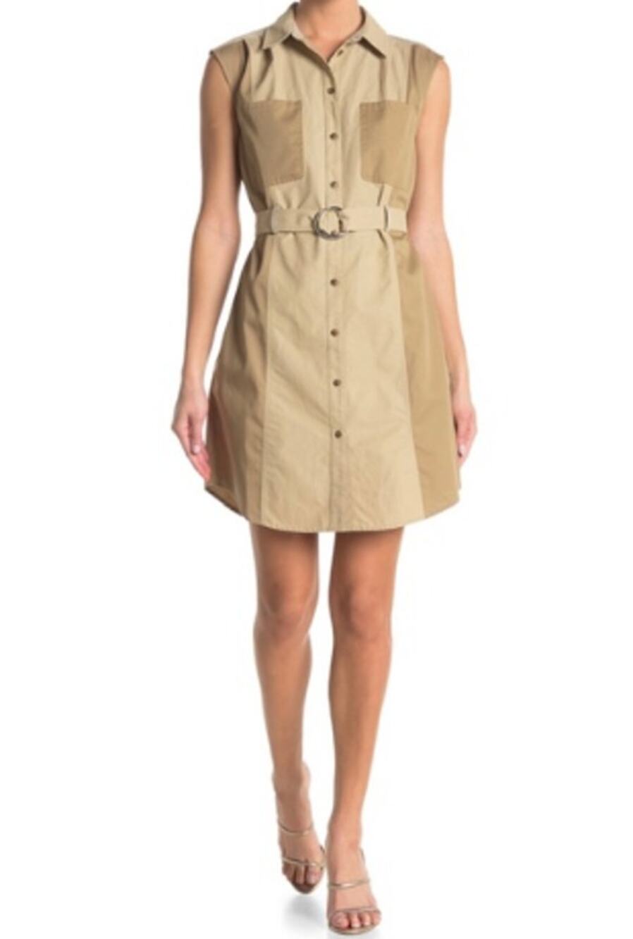 FRAME Tonal Blocked Shirt Dress Khaki Belted Utility Safari Quiet Luxury Fall M